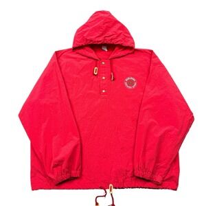 Vtg 90s Marlboro Jacket Men XL Red Nylon Anorak Pullover Windbreaker Boxy Fit